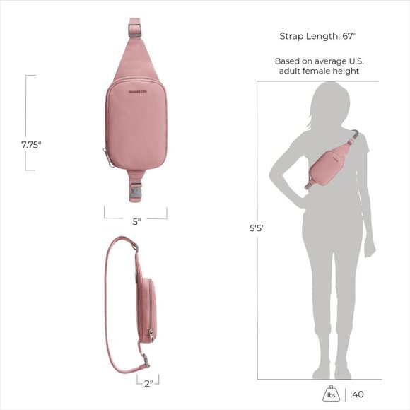 NWT Travelon Anti-Theft Roam Compact Sling Bag 43674-215 Desert Pink One Size - Picture 4 of 13